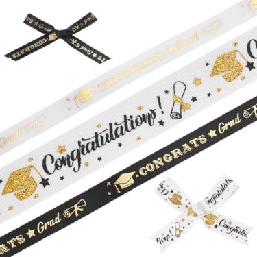 Imagem de WADORN Fita de formatura de 3 rolos de 14,7 metros, fitas de gorgorão de graduação de 9,5 cm de largura para decoração de formatura boné de formatura fita de parabéns para embrulho de presente