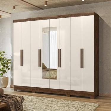 Imagem de Guarda-Roupa Casal Com Espelhos 8 Portas 4 Gavetas E Pés Diplomata Castanho W/Baunilha