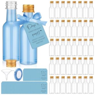 Imagem de Roshtia Pacote com 50 lembrancinhas de chá de bebê para convidados quando ela estourar, mini garrafas de licor vazias de 50 ml com tampas de rosca douradas, funis, etiquetas para fotos, presente de