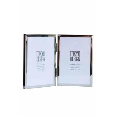 Imagem de Porta Retrato Duplo Livro Abre Fecha Em Metal E Vidro 10X15