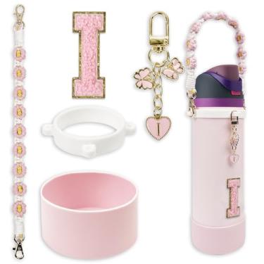 Imagem de Conjunto de monograma fofo de bota de silicone compatível com garrafa de água Owala 1,134 g - Acessórios perfeitos para Owala Tumbler, Owala Free Sip, Pink Owala, Black Owala, copo de café owala