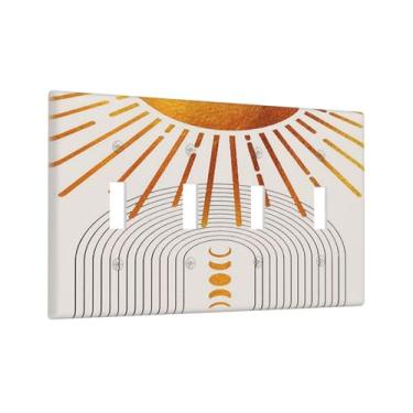 Imagem de Meados do Século Boho Sol Lua Fase 4 Gang Quadriciclo Interruptor de Luz Interruptor Placa Decorativa Elétrica Placa Decorativa Sem Parafusos