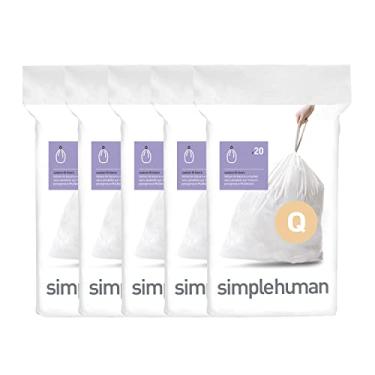 Imagem de simplehuman Code Q 100 unidades, pacote de dispensador de forros de ajuste personalizado, sacos de lixo com cordão, 50-65 litros, branco