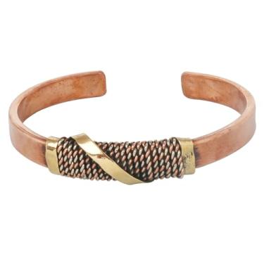 Imagem de Touchstone Pulseira de cobre estilo tibetano. Forjada à mão com cobre puro sólido e de alto calibre., Cobre e latão, Sem Pedra Preciosa