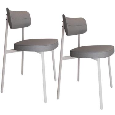 Imagem de Kit 02 Cadeiras Estofada Para Sala De Jantar Astrid Branco C01 Linho Cinza - Lyam Decor