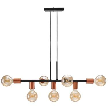 Imagem de Pendente Lustre 7 Lâmpadas para Sala de Jantar e Comércio 68cm Estilo Moderno e Funcional(Preto/Cobre Flex)