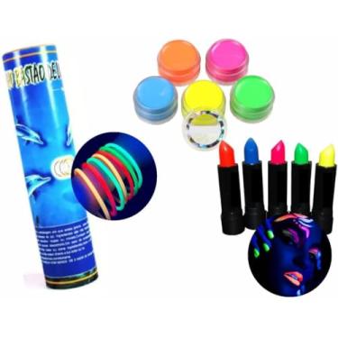 Imagem de Kit Festa Neon Adereços Pulseira Neon + Tinta + Batom Neon