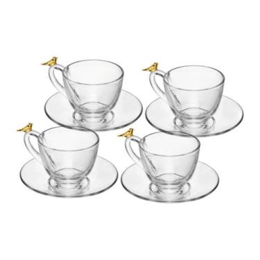 Imagem de Conjunto 4 Xícaras Café Com Pires Com Alça Bird Dourado 80ml - Wolff