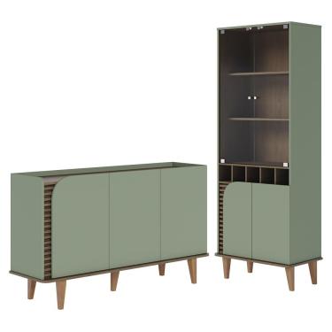 Imagem de Sala de Jantar Jurerê com Cristaleira e Buffet Aparador - Colibri Hortelã/Amêndoa