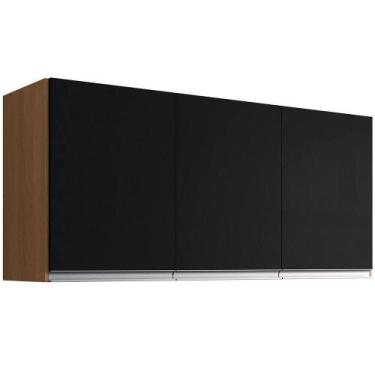 Imagem de Armário Aéreo Cozinha Adriana 3 Portas 120 Cm Amêndoa-preto - AJL MÓVE