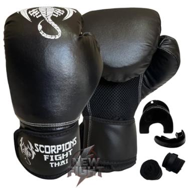 Imagem de Kit Luva De Boxe + Bandagem + Bucal Muay Thai Kickboxing Treino (Branco, 12oz)