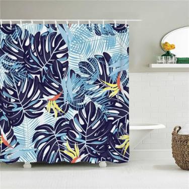 Imagem de Cortina de banho com padrão de folhas de árvore, tecido para chuveiro, flores, tela de banheira com ganchos para decoração de casa de banho, 4092M, L210xA180cm