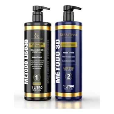 Imagem de Kerastinni Kit Método Liso 3D, Shampoo Detox 1L + Ativo Redutor 1L, Alisamento Sem Formol, Tratamento Profissional para Cabelos