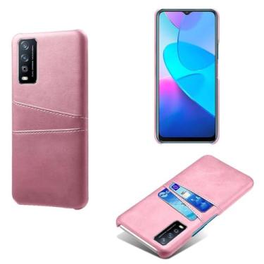 Imagem de Capas Compatível com VIVO Y20,Caso de couro PU-Tampa de telefone a prova de choque com 2 slots de cartão,Proteção anti-impressão digital e anti-gota-Pink