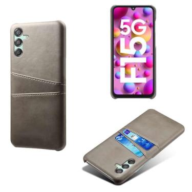 Imagem de Capas Compatível com Samsung Galaxy M15,Caso de couro PU-Tampa de telefone a prova de choque com 2 slots de cartão,Proteção anti-impressão digital e anti-gota-Grey