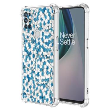 Imagem de JDYGWK Capa para Oneplus N10 5G 1+ N10 5G, estampa de flor transparente, silicone TPU macio, fina, à prova de choque, capa protetora antiarranhões para Oneplus N10 5G, azul branco floral