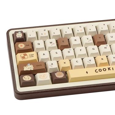 Imagem de COOMICKEY Teclas PBT brancas marrons, lindas teclas personalizadas 60 75 100%, sublimação de tinta Kawaii, conjunto de 130 teclas para interruptores Cherry Gateron MX