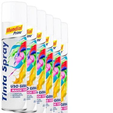 Imagem de Kit 6 Tinta Spray Uso Geral Branco Brilhante Mundial Prime, Único