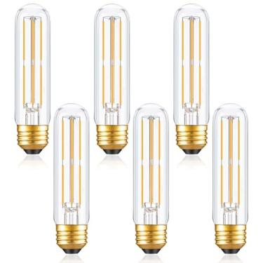 Imagem de Lâmpada LED regulável E26 T10 6W (equivalente a 60 W), lâmpadas tubulares tipo T longas e finas para gabinete curioso, luz de piano, lustre, gaiola, 2700K Solf branco 600LM, pacote com 6