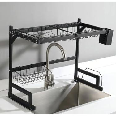 Imagem de Escorredor Louça Pratos Suspenso Bandeja Parede Grande 65 cm (Preto)