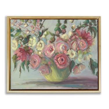 Imagem de Stupell Industries Arte de parede Peônias em vaso verde com moldura dourada flutuante por Vanessa Piche, 43 x 53 cm
