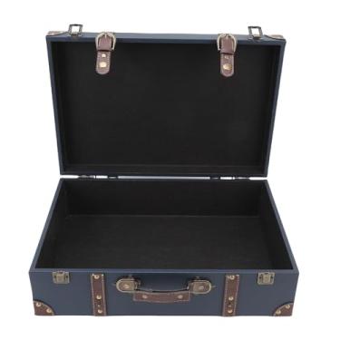 Imagem de Asixxsix Caixa de Mala Vintage, 17.7x11.8x5.9inch Estilo de Viagem Caixa Decorativa de Armazenamento Antigo de Bagagem Vintage baú de Tesouro de Madeira para Fotografia (Azul)