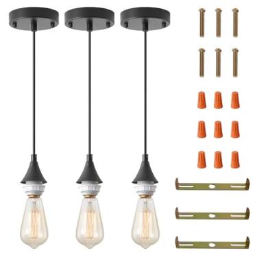 Imagem de MIAOMEIO Kit de luz pendente vintage, pingente retrô Edison, soquete de lâmpada E26, cabo de luz pendente faça você mesmo, luminárias suspensas semi no teto, kit de luz de suspensão ajustável para
