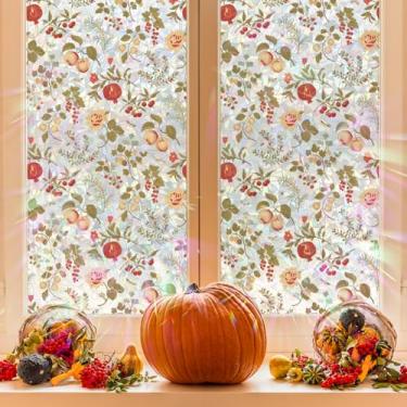 Imagem de Flortlias Película de privacidade para janela floral arco-íris outono apanhador de sol, frutas de outono, 300 x 43 cm