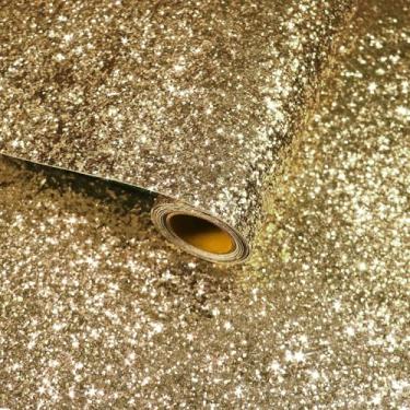 Imagem de VaryFloral Papel de parede com glitter dourado champanhe descasque e cole autoadesivo brilhante brilhante papel de contato rolo de vinil lantejoulas brilhantes tecido papel de parede para armários de