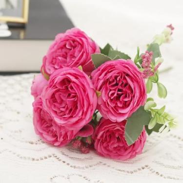 Imagem de Flores artificiais de rosas de seda, decoração para casa, buquê de casamento com flores falsas, arranjo de jardim, mesa para festa, acessórios para vasos faça você mesmo (rosa vermelha)