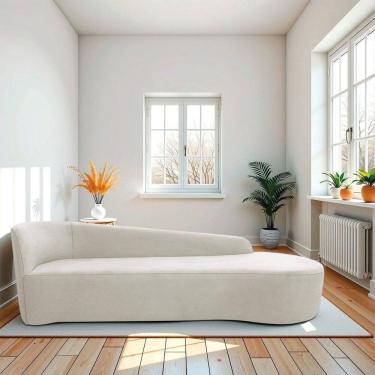 Imagem de Recamier Curvo Orgânico 200cm 3 Lugares Lado Direito para Sala Estar e Linho Paris Bege