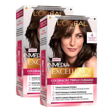 Imagem de Kit 2 Tintura Creme Imédia Excellence L`oréal Castanho Natural 4