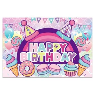 Imagem de Fundo Aniversário Casa Bonecas Desenho Animado, Tema de Gato Desenho Animado Banner Feliz Aniversário Decoração de Festa Adequado para Crianças Meninas e Meninos