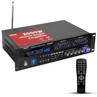 Imagem de Pyle Amplificador doméstico híbrido Bluetooth – Receptor de potência estéreo de 6 canais de 2000 W de áudio doméstico com rádio, USB/AUX/RCA/microfone, óptico/coaxial, AC-3, entradas de DVD