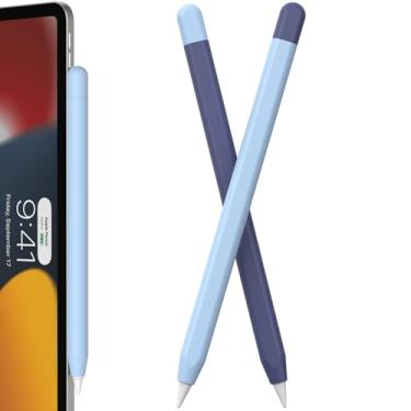 Imagem de FAFALITHIC Pacote com 2 capas de silicone compatíveis com Apple Pencil Pro Case e Apple Pencil capa protetora de 2ª geração suporta carregamento magnético e toque duplo (azul + azul meia-noite)