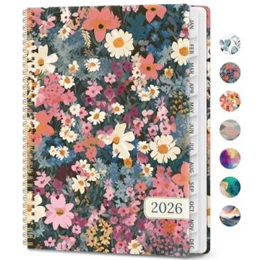 Imagem de Agenda 2026, agenda semanal e mensal, janeiro de 2026 a dezembro de 2026, agenda espiral de capa dura com abas mensais, páginas de notas, perfeito para mulheres e homens, A4 (21,6 cm x 28 cm) - Flor