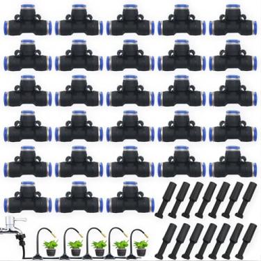 Imagem de CESFONJER Conjunto de acessórios pneumáticos de 42 peças, kit de conector de encaixe de pressão inclui acessórios de barra em T de ajuste rápido, tampas de estrangulamento com ajuste de pressão para