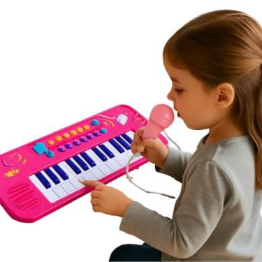 Imagem de Teclado Musical Infantil com Microfone, Rosa, Instrumento Musical Educativo para Crianças