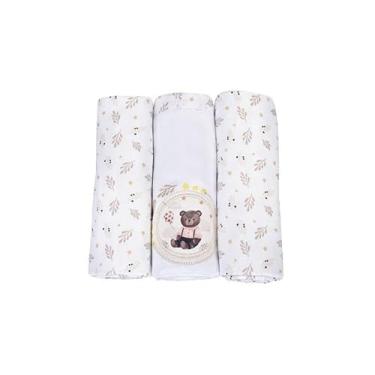 Imagem de Kit 3 Cueiros para Bebê 80x80cm 100% Algodão com Estampas Suaves – Toque Macio, Respiráveis, Ideais para Enxoval e Maternidade (Bege)