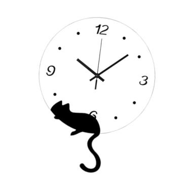 Imagem de Ｂｅｓｇａ Relógio de parede de gato, decoração, arte criativa, prática, presente, ornamento anti-taque, relógio decorativo para sala de estar, quarto, Gato Inferior Esquerdo