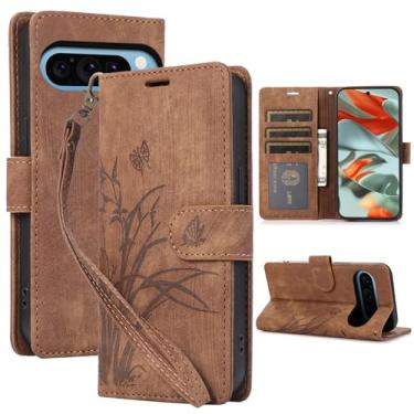 Imagem de Capa carteira para Google Pixel 9 Pro XL, capa de telefone de couro com padrão de borboleta orquídea com 3 compartimentos para cartão e 1 compartimento para dinheiro, fivela magnética à prova de