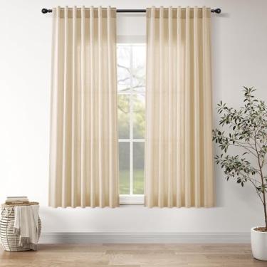 Imagem de Cortinas de linho caramelo 153 cm de comprimento para quarto de dormir, filtro de luz, privacidade, cortinas transparentes, decoração costeira, casa de fazenda, cortina de gaze texturizada de algodão