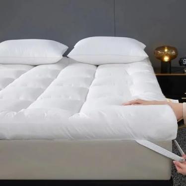 Imagem de Protetor de Colchão Premium com Pillow Top, Acolchoado, 400 Fios, Branco, Macio, Cobertura Total com Elástico (Queen)