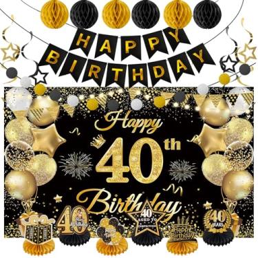 Imagem de Faixa de decoração de festa de aniversário para 30/40/50/60 (preto e dourado, aniversário de 40 anos)