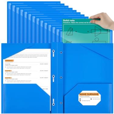 Imagem de 36 Pçs Pastas de plástico resistente com bolso frontal transparente, 2 pastas de bolso com 3 pinos e compartimento para cartão para papel tamanho carta 3 pastas para escritório e casa (azul)