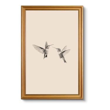 Imagem de InSimSea Arte de parede com impressão em tela emoldurada dourada, dois beija-flores