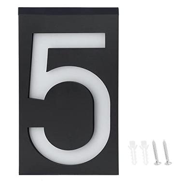Imagem de Placa de LED de energia solar para uso externo, placa de entrada para casa, loja de hotel, placa de luzes de endereço (número 5), luz solar LED com número de casa, luz solar LED com número de casa