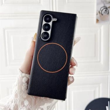 Imagem de Capa fina magnética de couro sintético para Galaxy Z Fold6 (para Galaxy Z Fold6/preta)