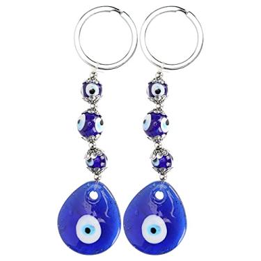 Imagem de Chaveiro Lucky Eye Azul Amuleto Turco Pingente Miçangas Porta-chaves Joias Artesanato Durável Liga Colorida Esmalte Proteção Boa Sorte Decoração de Parede Escritório em Casa 2 Peças