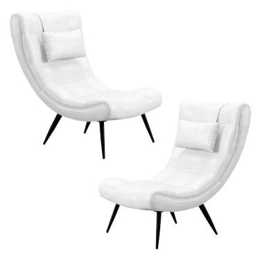 Imagem de Kit 2 Poltronas Decorativas Sala De Estar Com Almofada E Pés Palito Lord Facto Dunas Branco - Ibiza